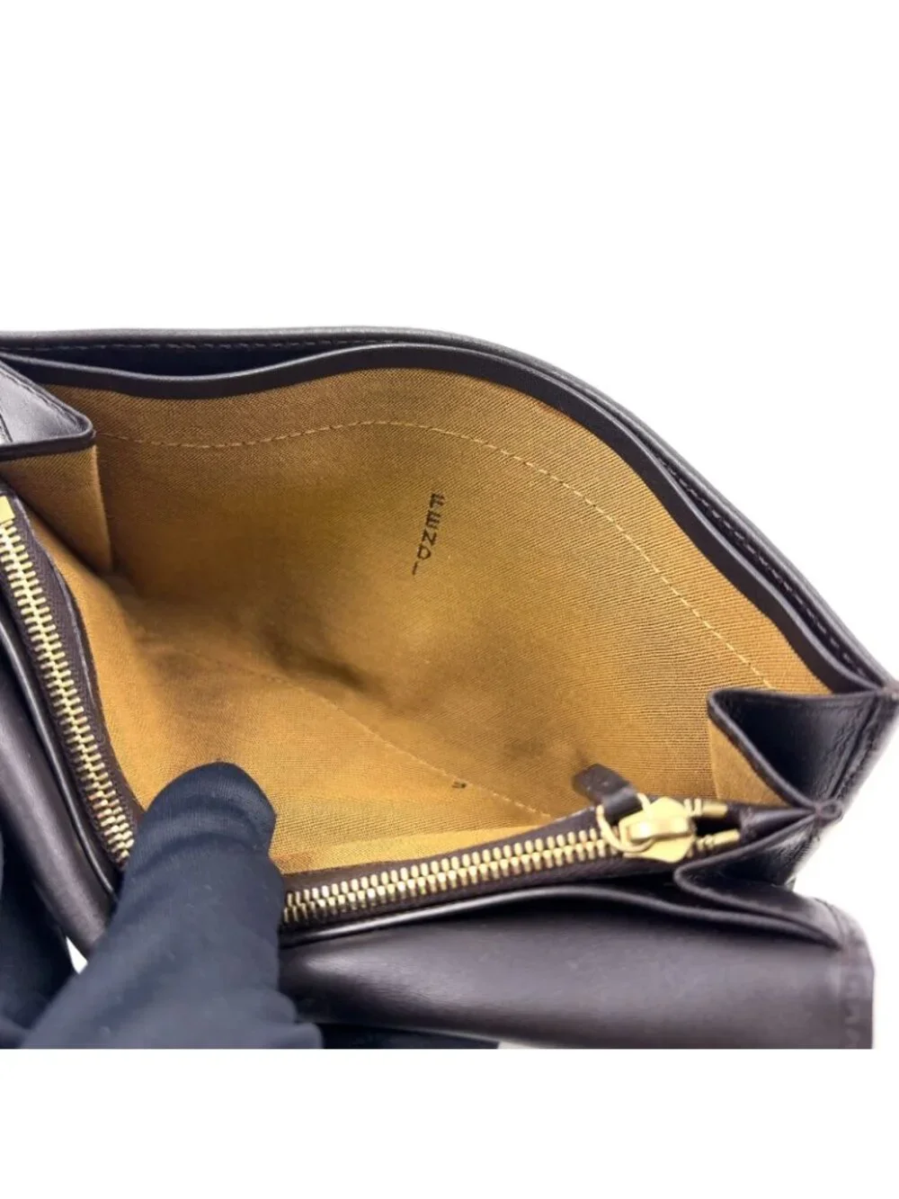 Fendi Zucca Pattern Leather Canvas Brown Black Bifold Wallet Gold